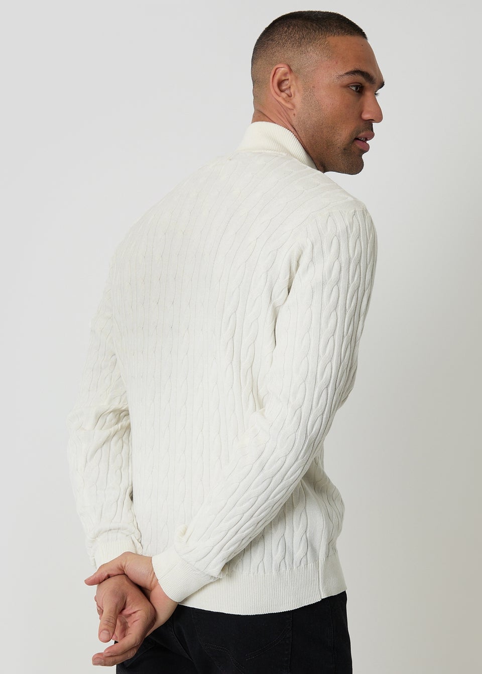 Threadbare Natural Cable Knit Quarter Zip Jumper
