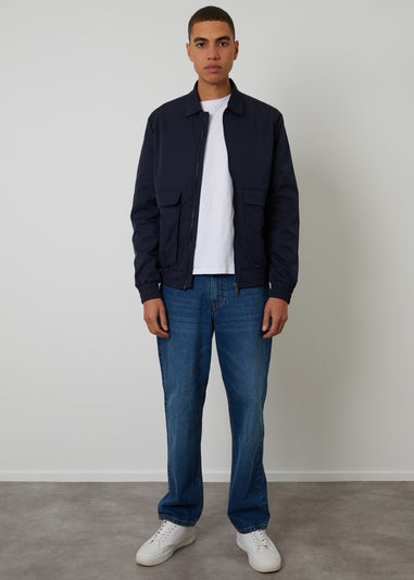 Threadbare Navy Showerproof Patch Pocket Zip Up Jacket