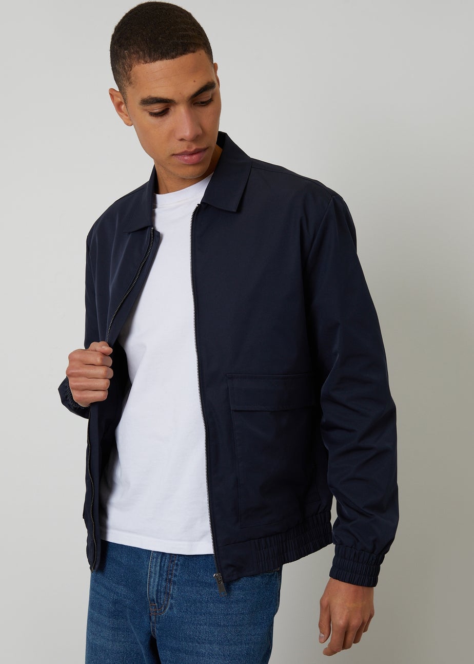 Threadbare Navy Showerproof Patch Pocket Zip Up Jacket