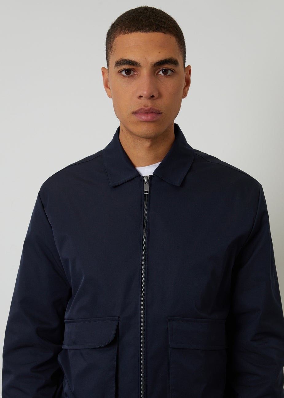 Threadbare Navy Showerproof Patch Pocket Zip Up Jacket