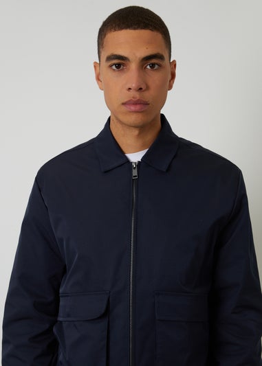 Threadbare Navy Showerproof Patch Pocket Zip Up Jacket