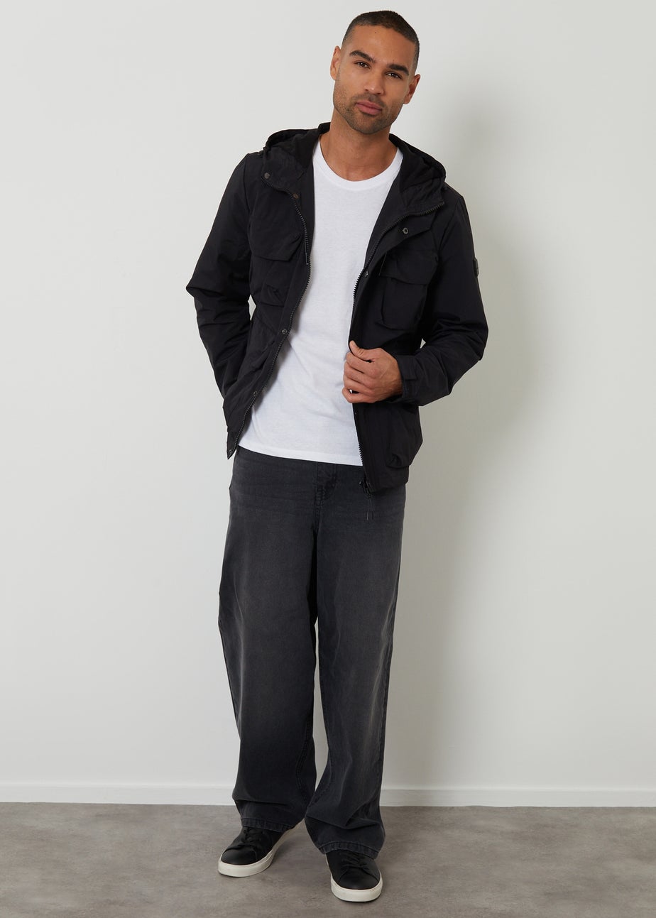 Threadbare Black Hooded Utility Coat