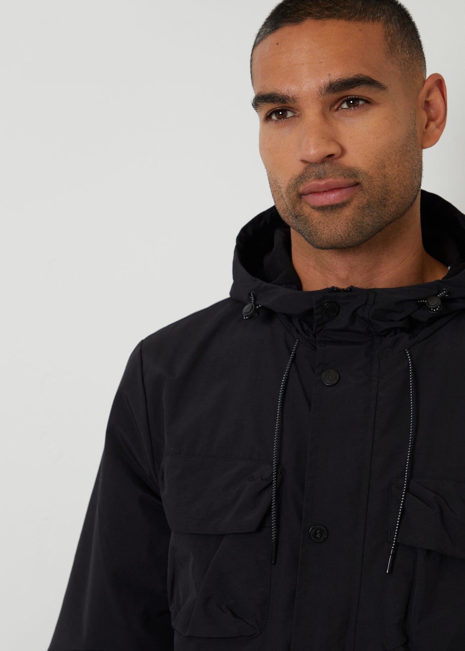 Threadbare Black Hooded Utility Coat