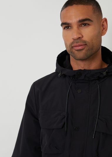 Threadbare Black Hooded Utility Coat