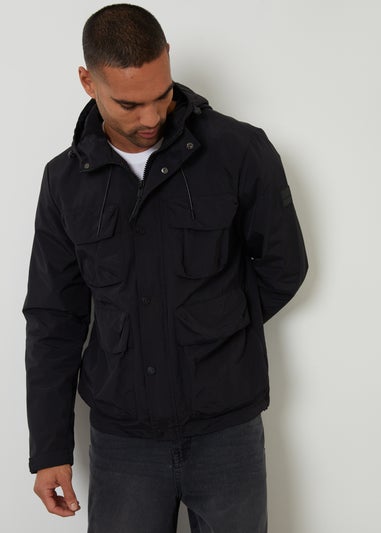 Threadbare Black Hooded Utility Coat