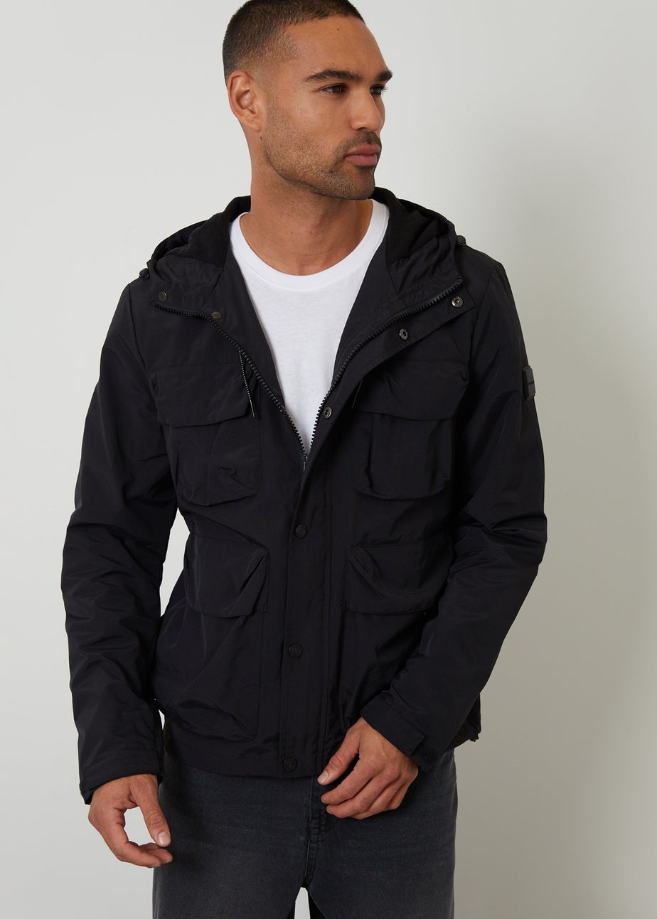 Threadbare Black Hooded Utility Coat