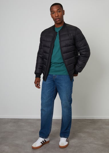 Threadbare Black Quilted Bomber Jacket