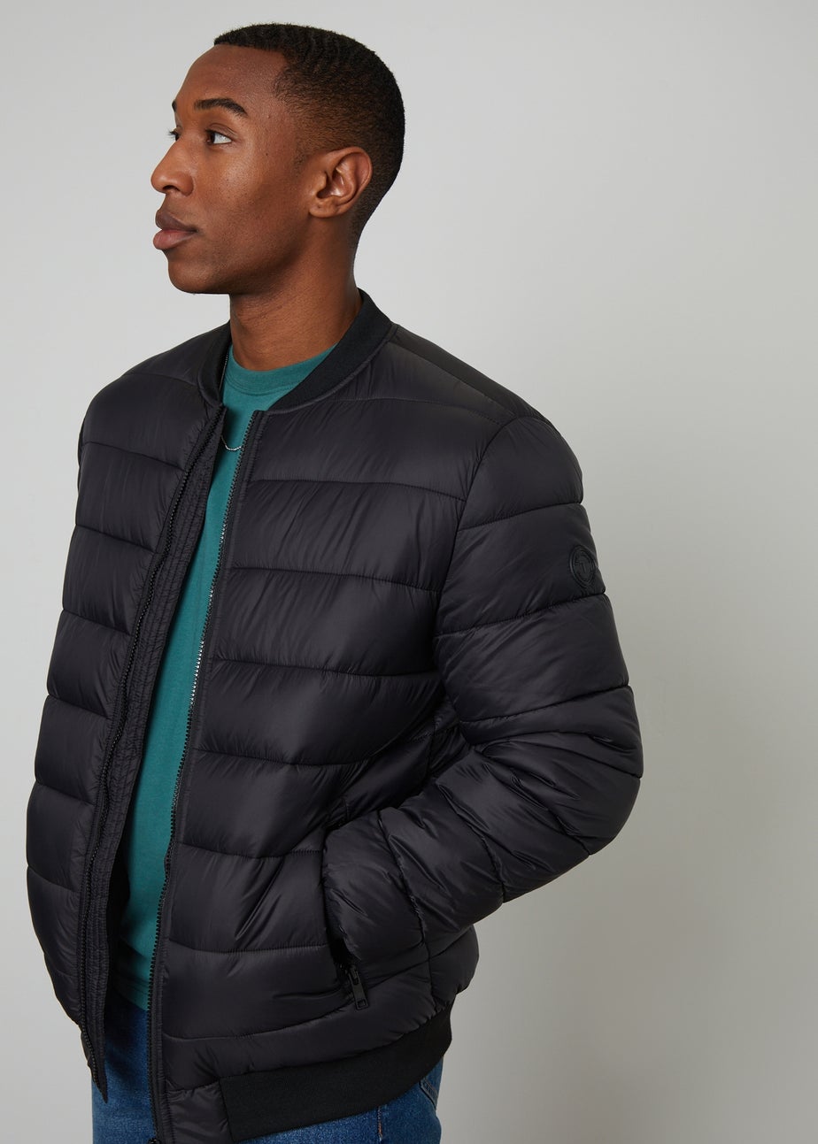Threadbare Black Quilted Bomber Jacket