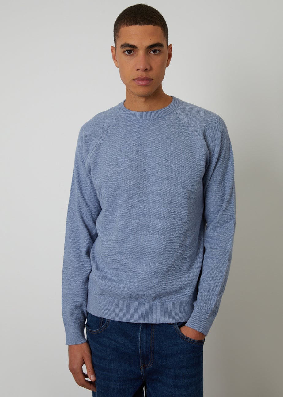 Threadbare Blue Raglan Knitted Crew Neck Jumper