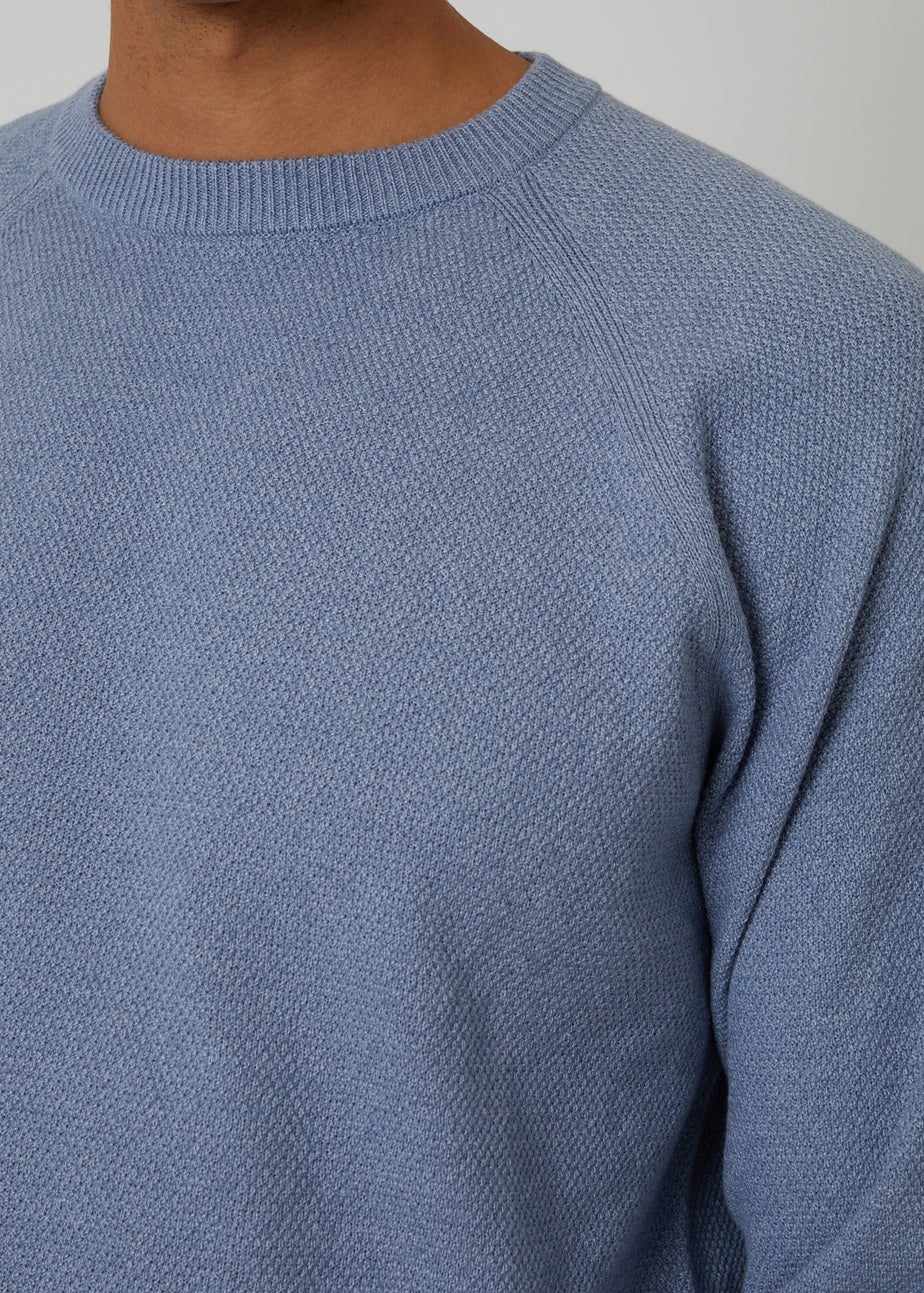Threadbare Blue Raglan Knitted Crew Neck Jumper