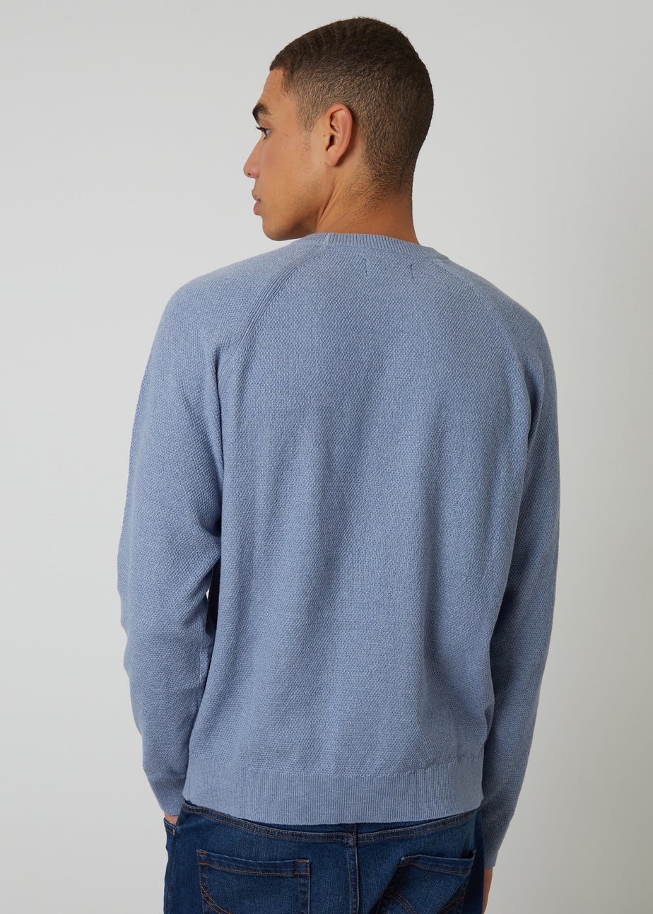 Threadbare Blue Raglan Knitted Crew Neck Jumper