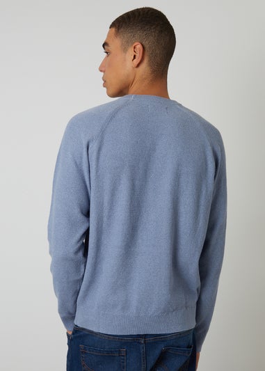 Threadbare Blue Raglan Knitted Crew Neck Jumper
