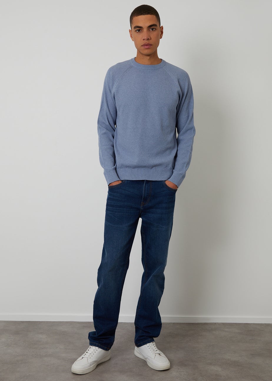 Threadbare Blue Raglan Knitted Crew Neck Jumper
