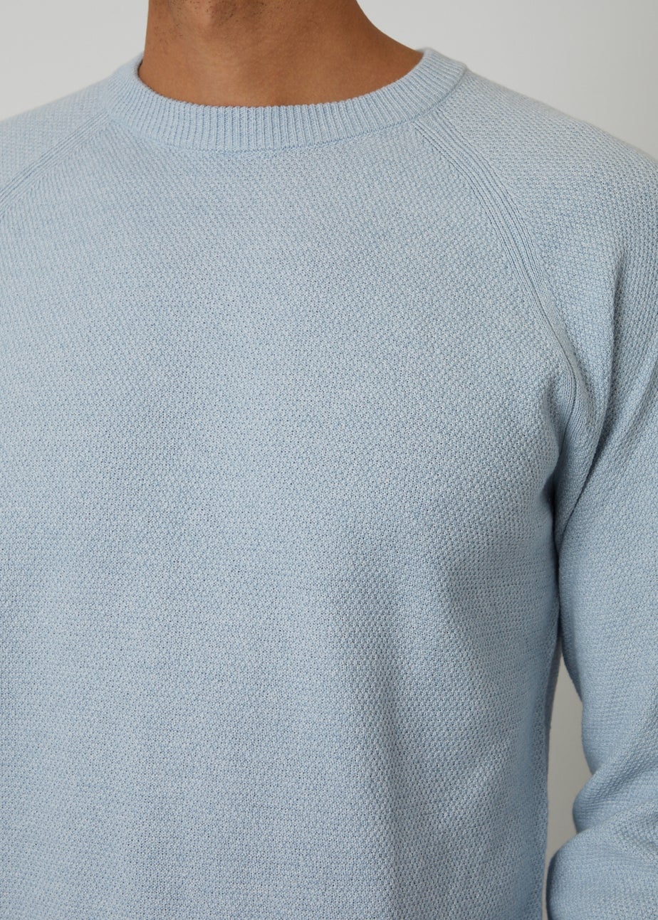 Threadbare Light Blue Raglan Knitted Crew Neck Jumper