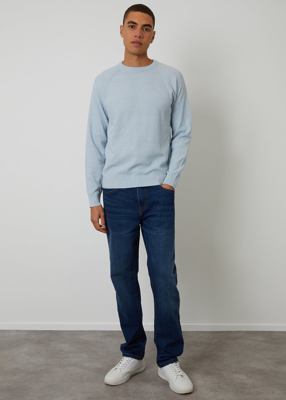 Threadbare Light Blue Raglan Knitted Crew Neck Jumper
