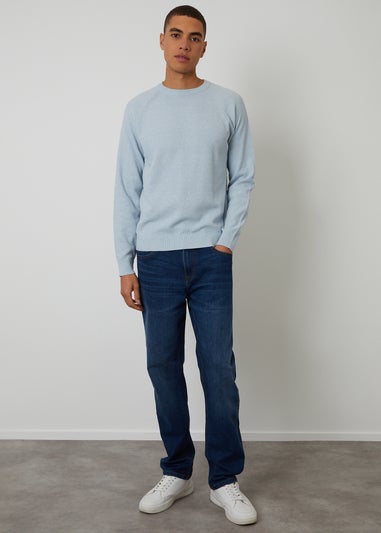 Threadbare Light Blue Raglan Knitted Crew Neck Jumper