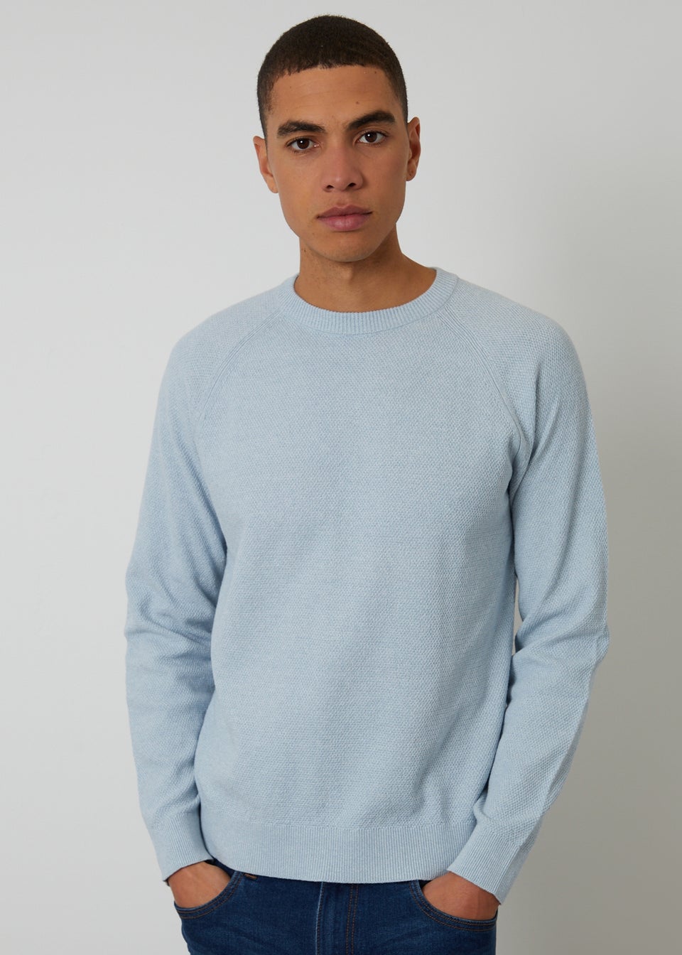 Threadbare Light Blue Raglan Knitted Crew Neck Jumper