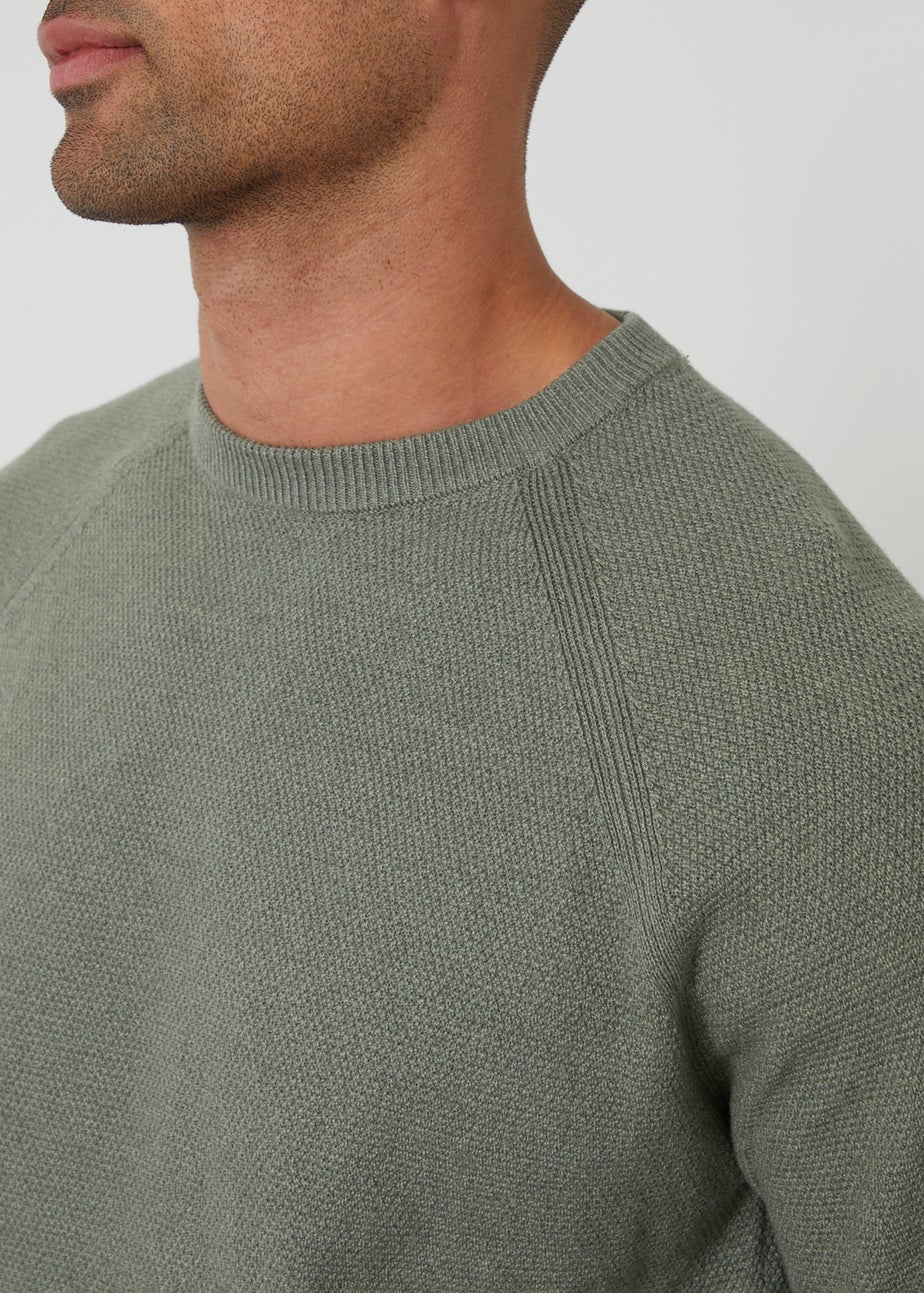 Threadbare Green Raglan Knitted Crew Neck Jumper