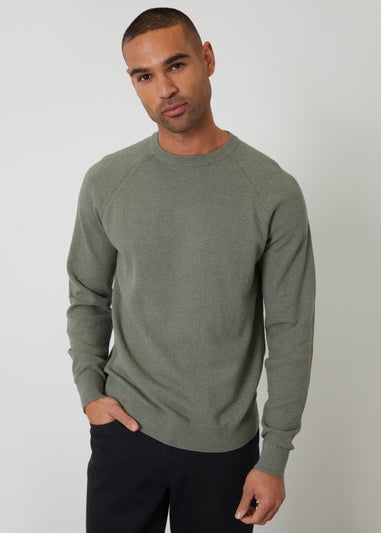 Threadbare Green Raglan Knitted Crew Neck Jumper