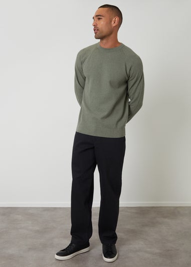 Threadbare Green Raglan Knitted Crew Neck Jumper