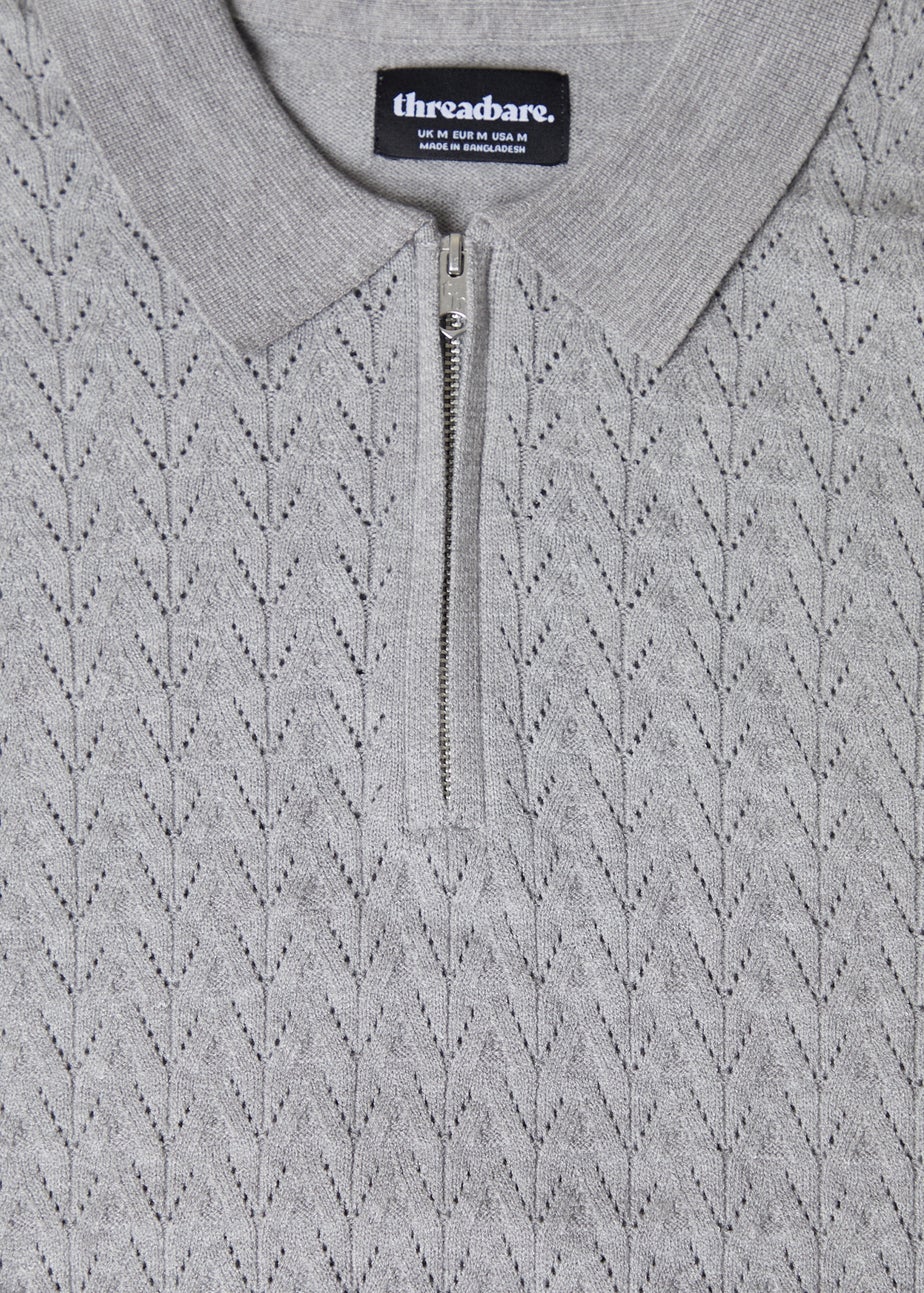 Threadbare Light Grey Textured Knit Quarter Zip Polo Jumper