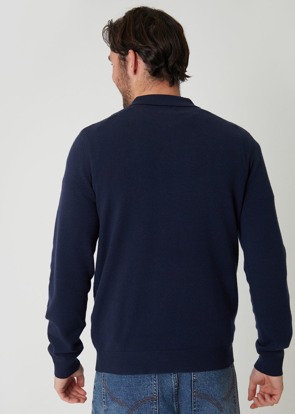 Threadbare Navy Textured Knit Quarter Zip Polo Jumper