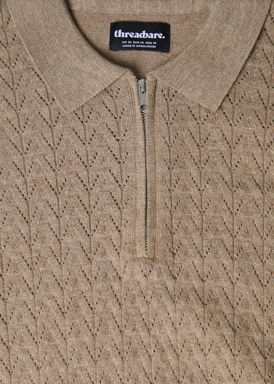 Threadbare Natural Textured Knit Quarter Zip Polo Jumper