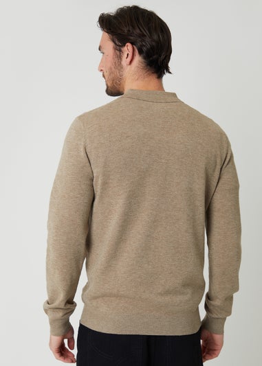 Threadbare Natural Textured Knit Quarter Zip Polo Jumper