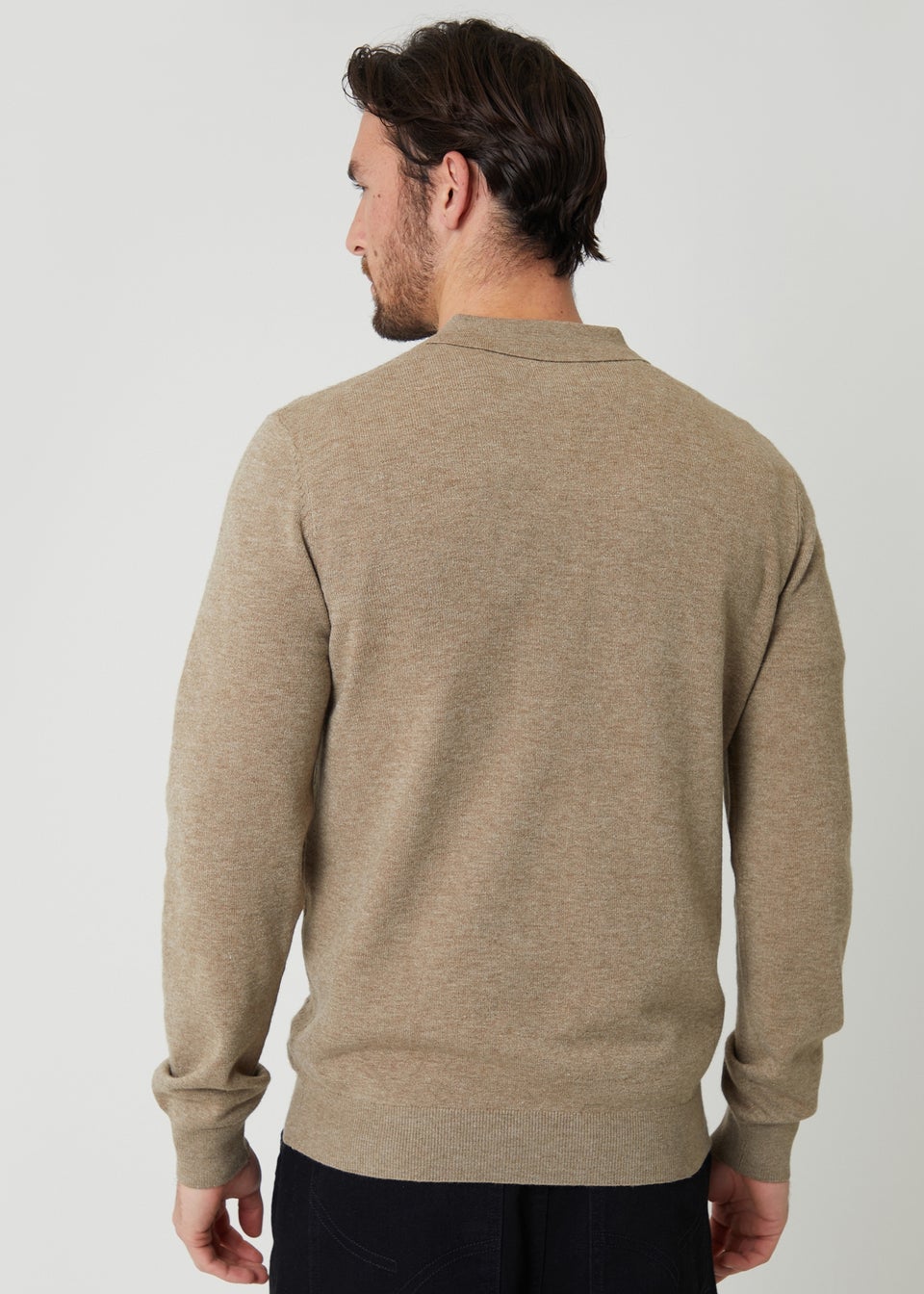 Threadbare Natural Textured Knit Quarter Zip Polo Jumper