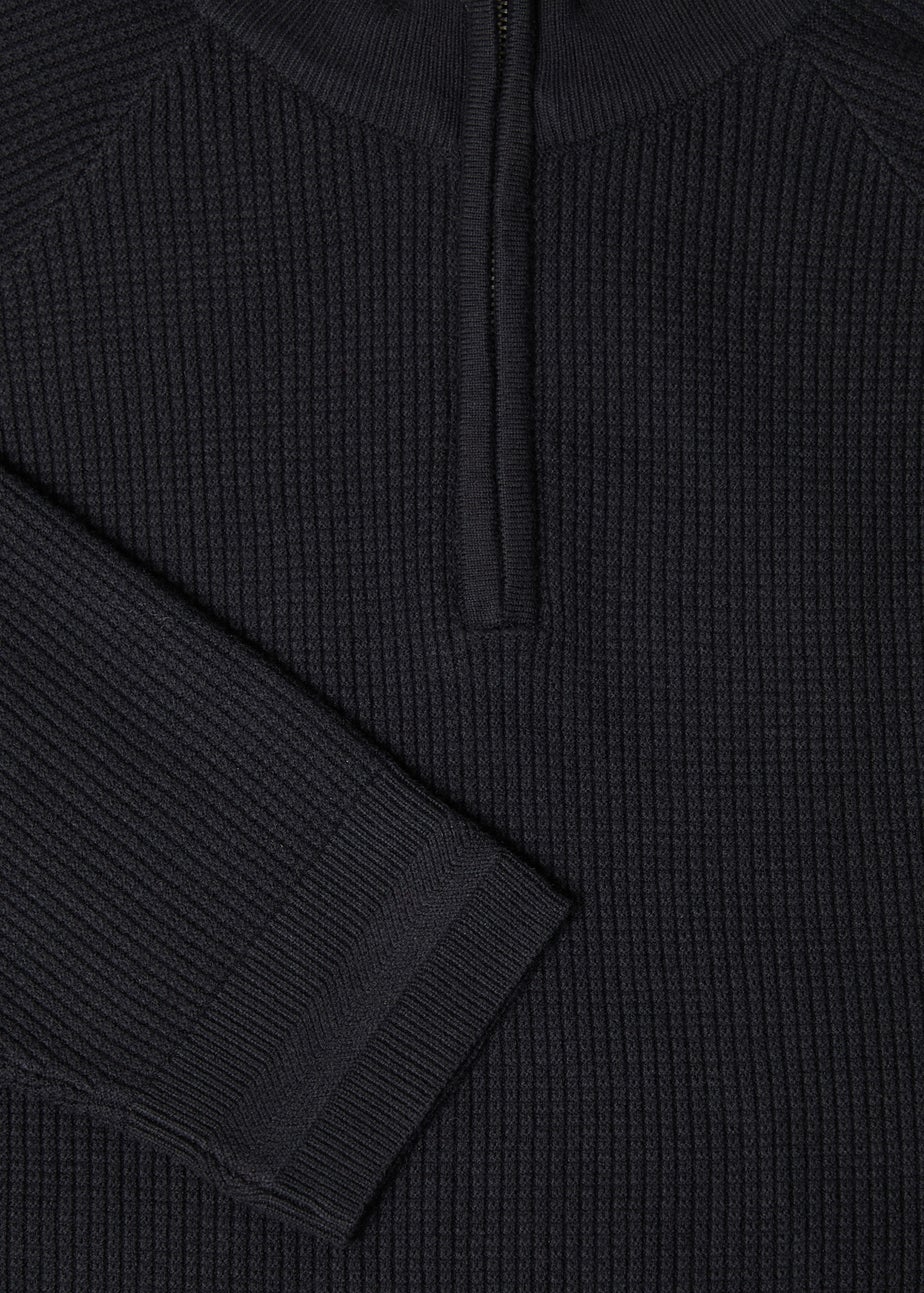 Threadbare Black Waffle Knit Raglan Quarter Zip Jumper
