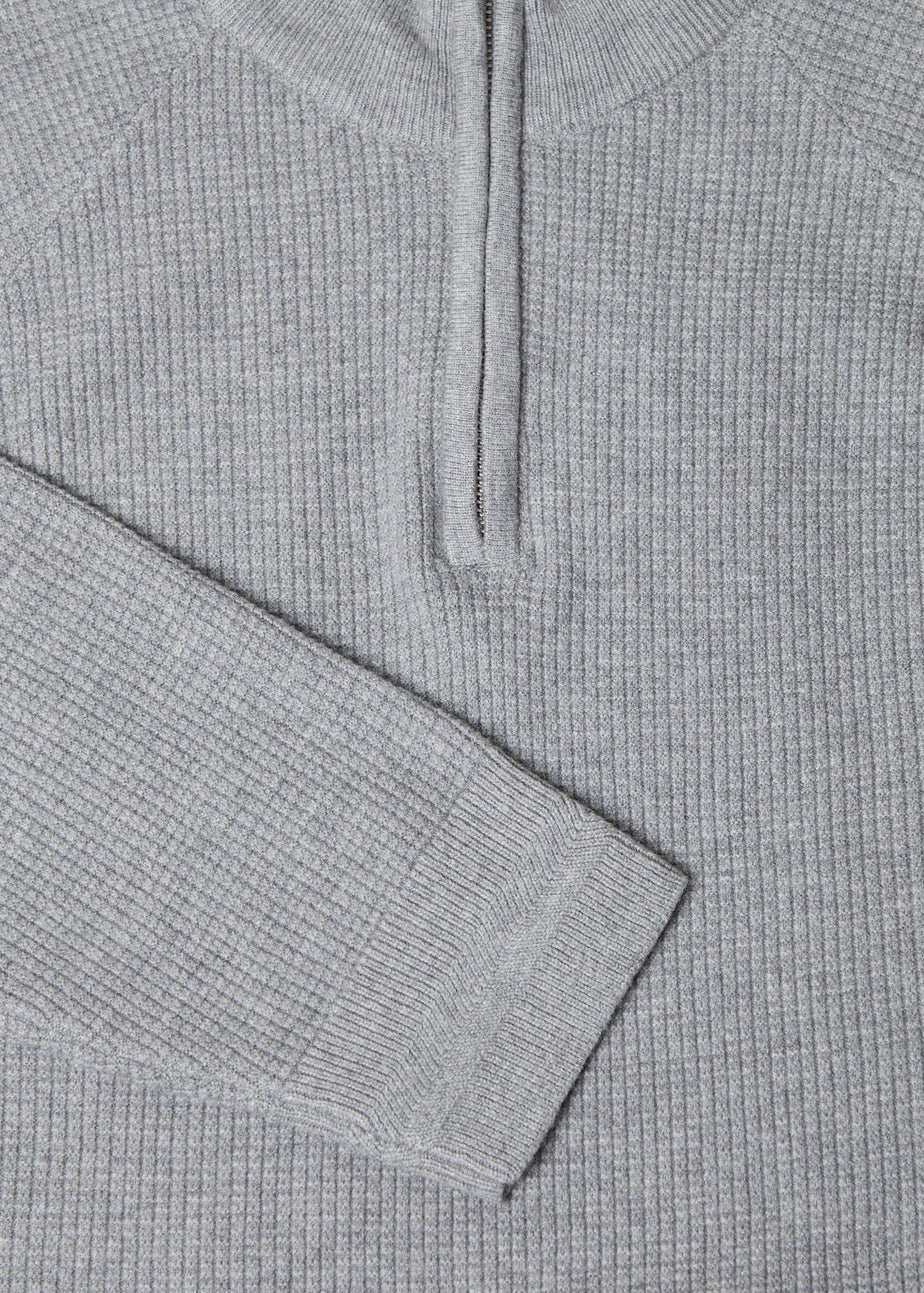 Threadbare Grey Waffle Knit Raglan Quarter Zip Jumper