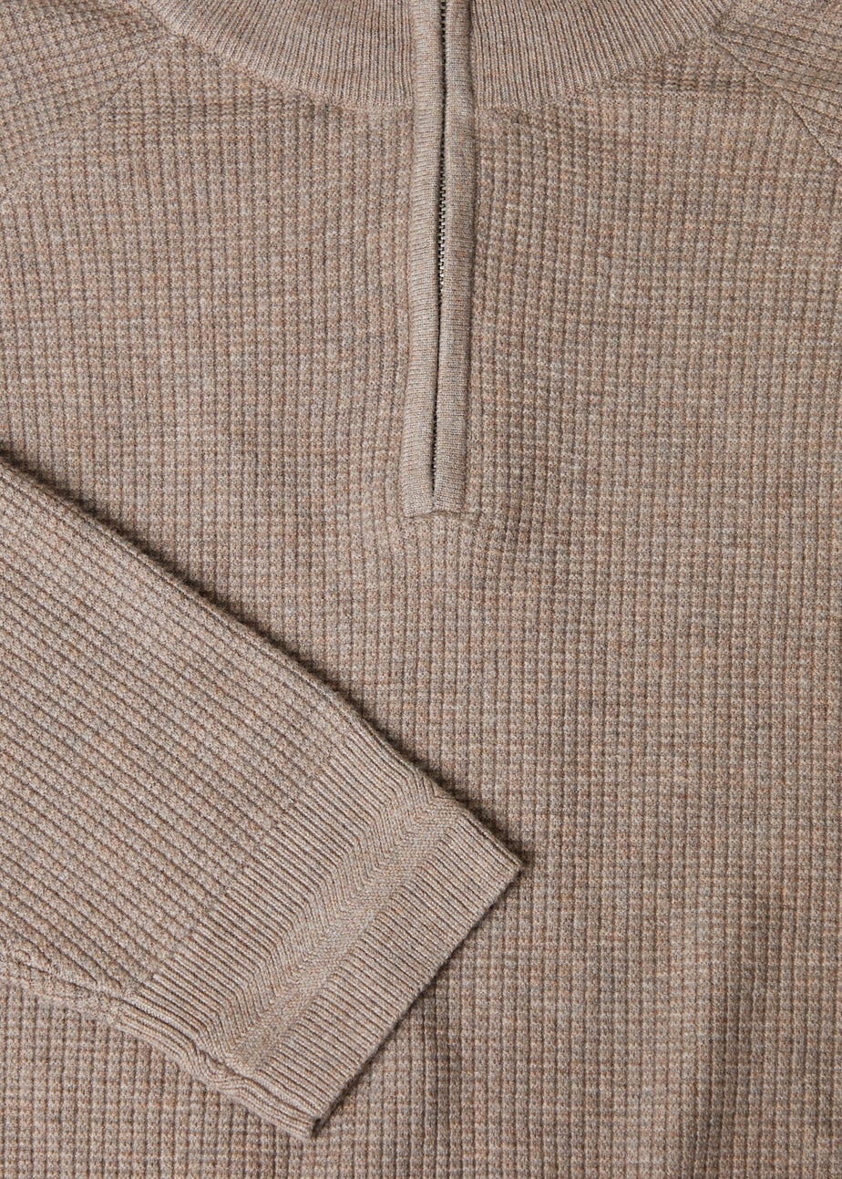 Threadbare Taupe Waffle Knit Raglan Quarter Zip Jumper