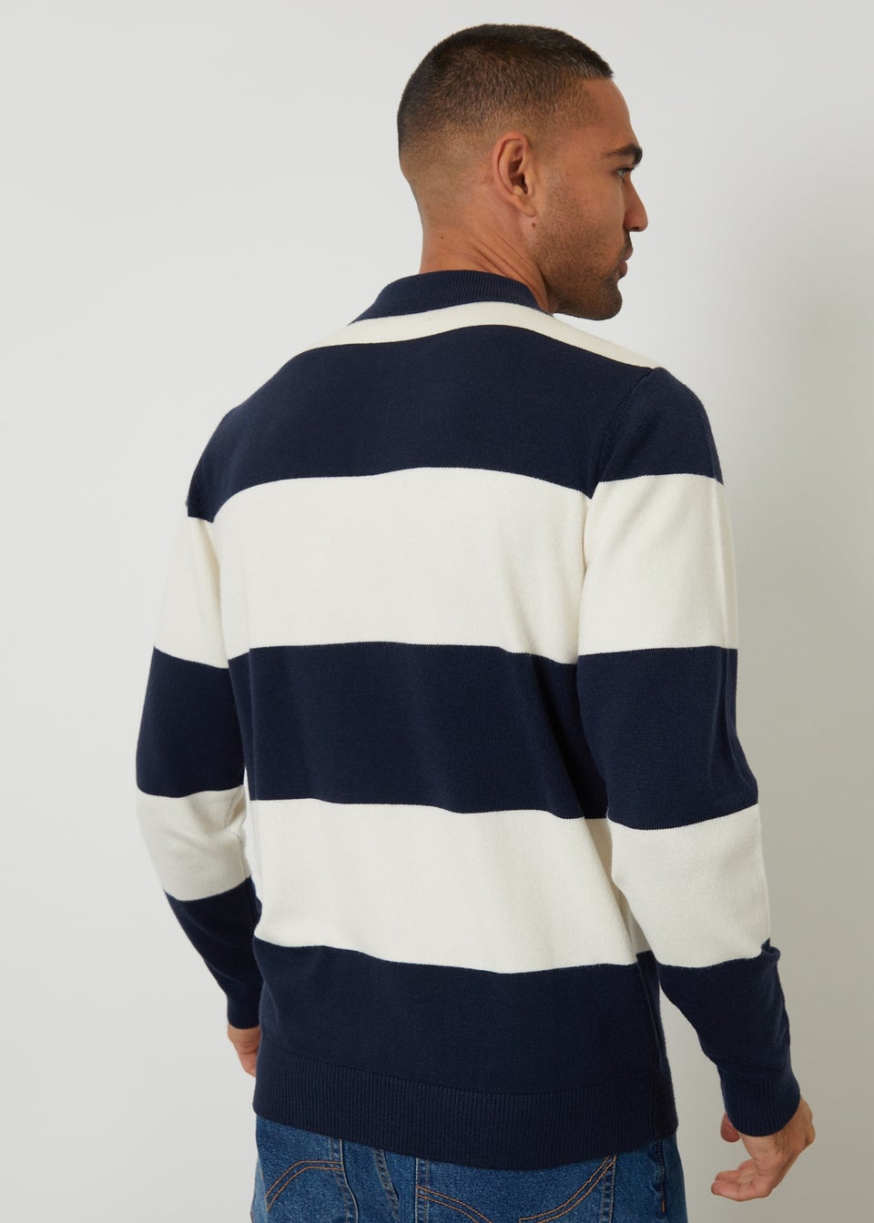 Threadbare Navy Knitted Long Sleeve Rugby Polo