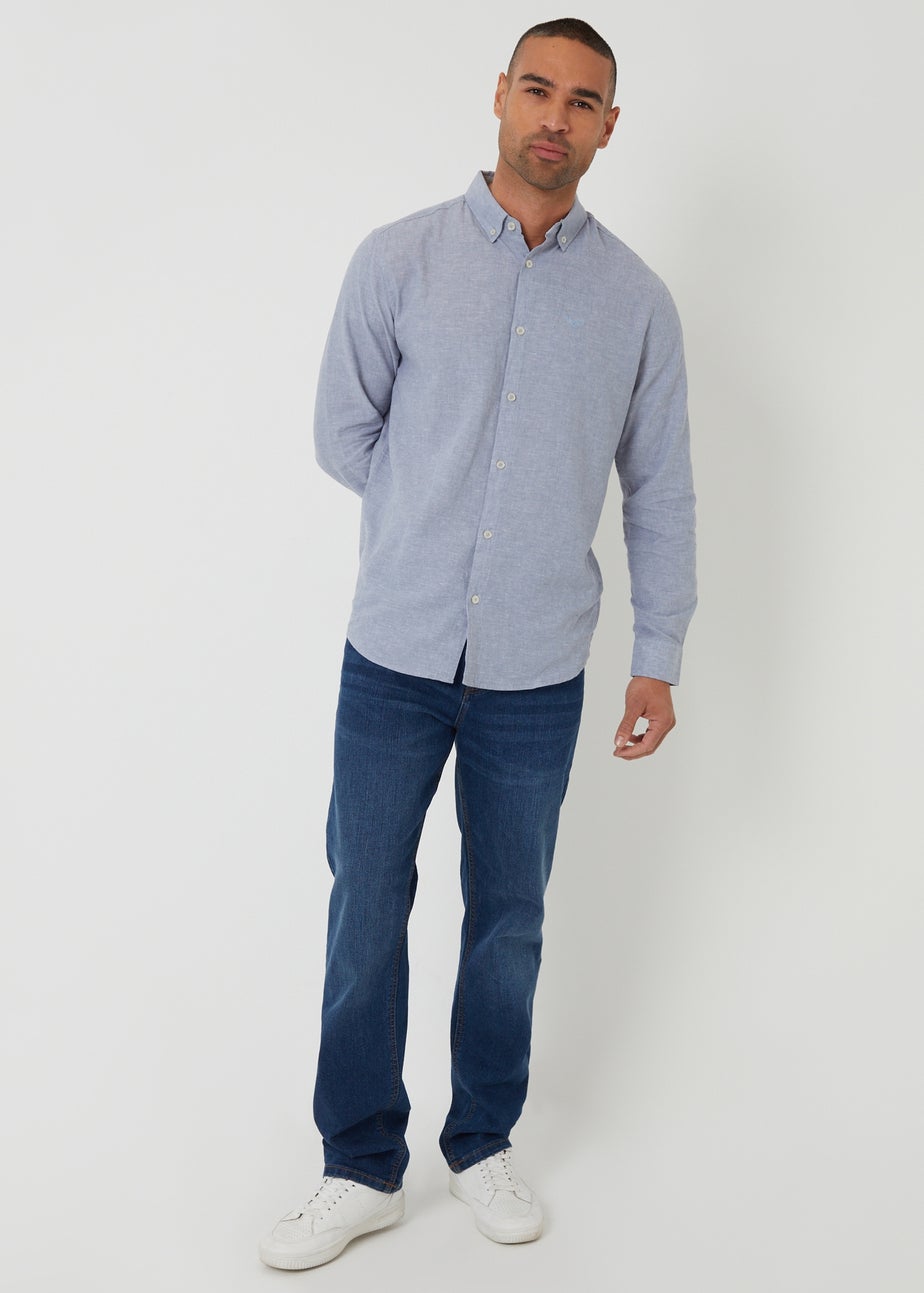 Threadbare Blue Linen Blend Long Sleeve Shirt