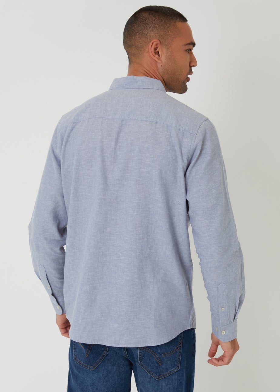 Threadbare Blue Linen Blend Long Sleeve Shirt