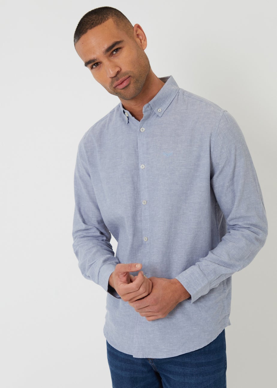 Threadbare Blue Linen Blend Long Sleeve Shirt