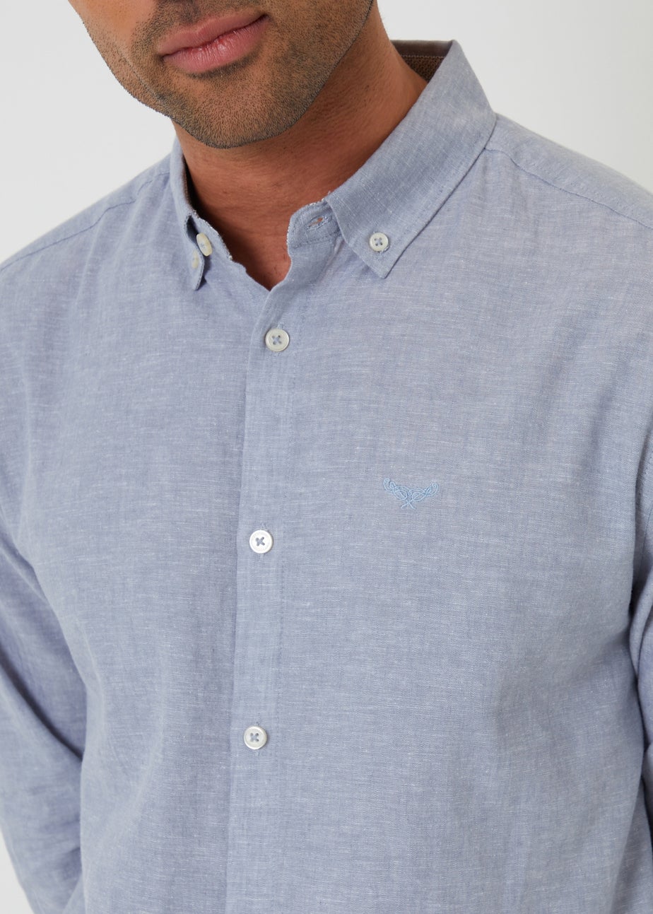 Threadbare Blue Linen Blend Long Sleeve Shirt