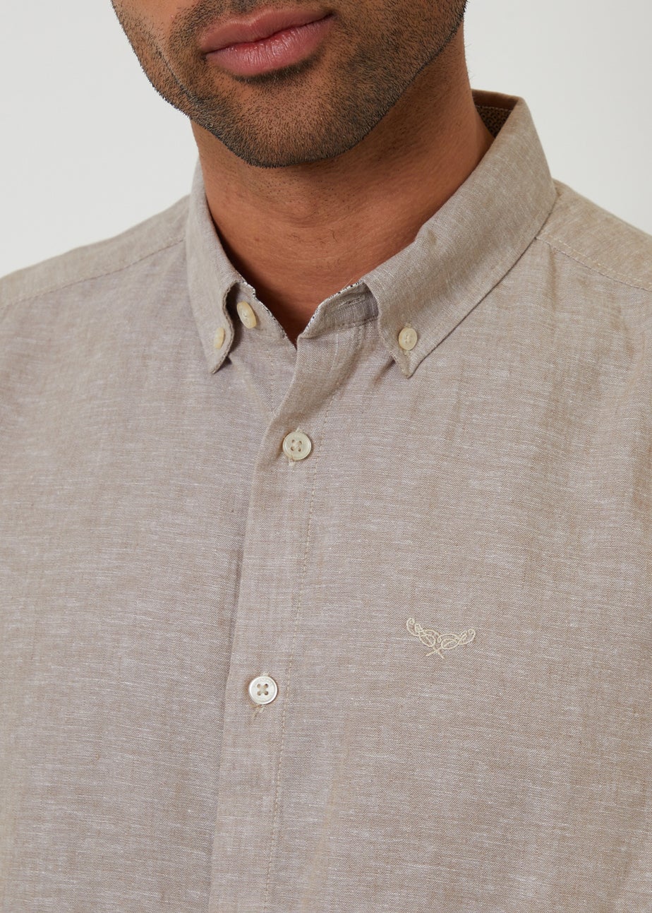 Threadbare Taupe Linen Blend Long Sleeve Shirt