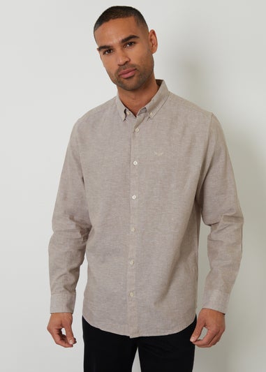 Threadbare Taupe Linen Blend Long Sleeve Shirt