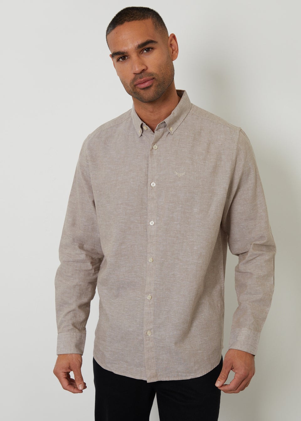 Threadbare Taupe Linen Blend Long Sleeve Shirt