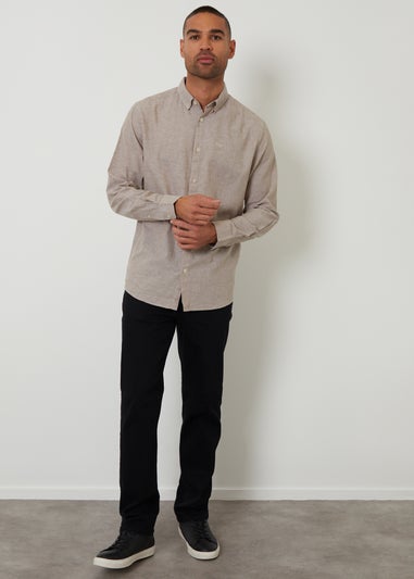 Threadbare Taupe Linen Blend Long Sleeve Shirt