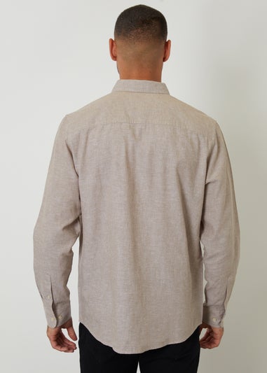 Threadbare Taupe Linen Blend Long Sleeve Shirt