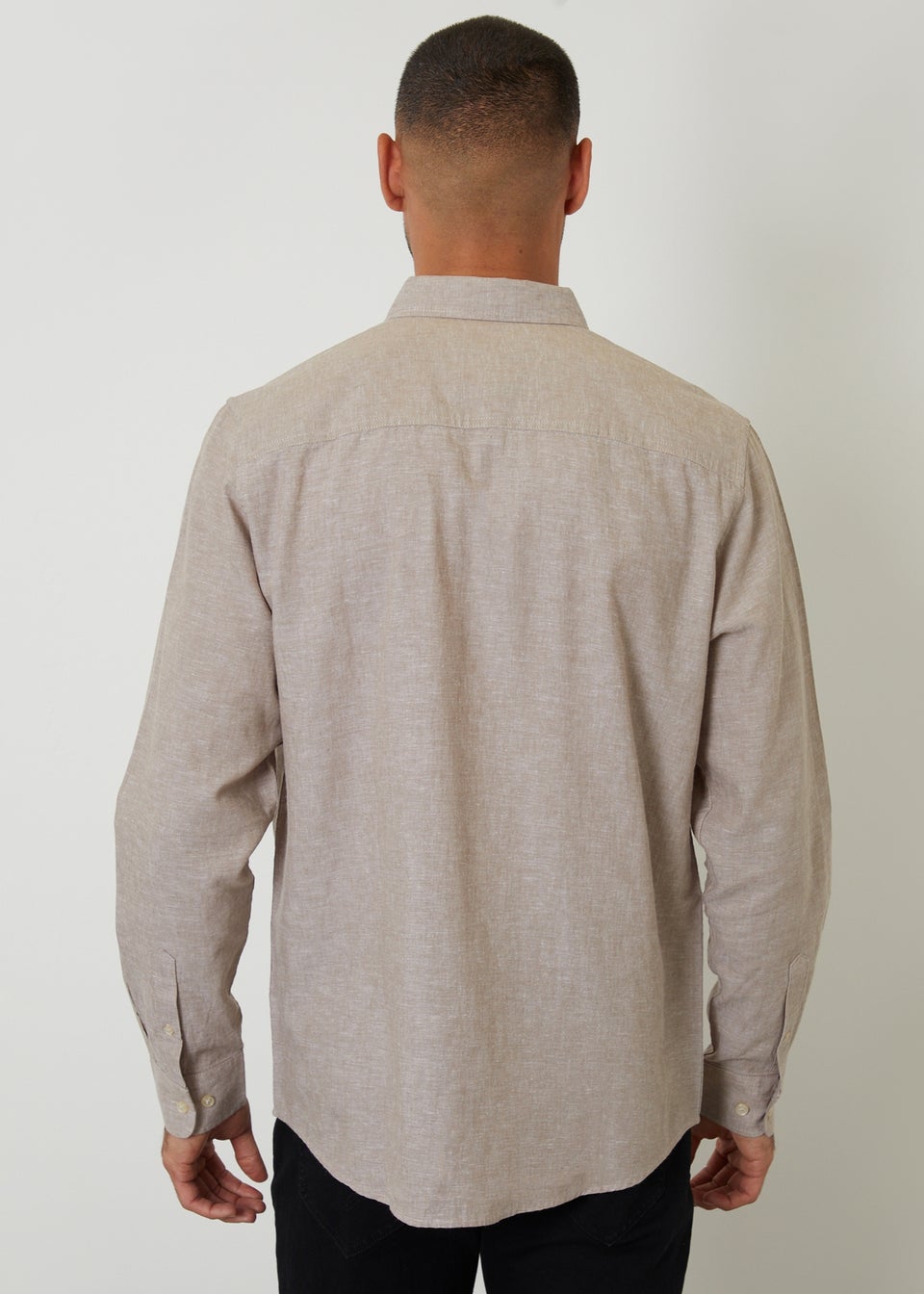 Threadbare Taupe Linen Blend Long Sleeve Shirt