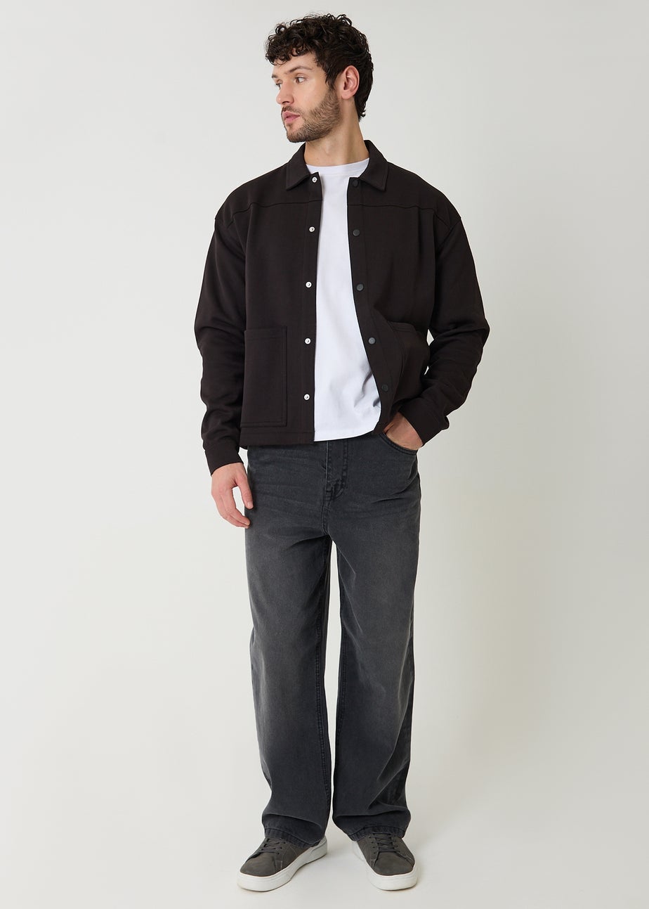 Threadbare Black Popper Fastening Cropped Fit Shacket