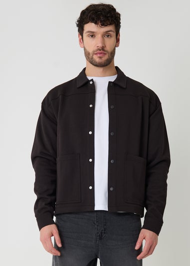 Threadbare Black Popper Fastening Cropped Fit Shacket