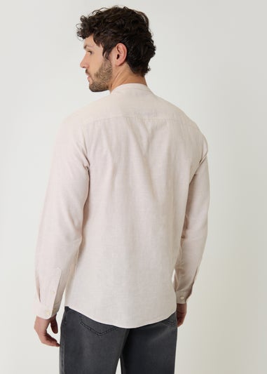 Threadbare Stone Linen Blend Long Sleeve Grandad Collar Shirt