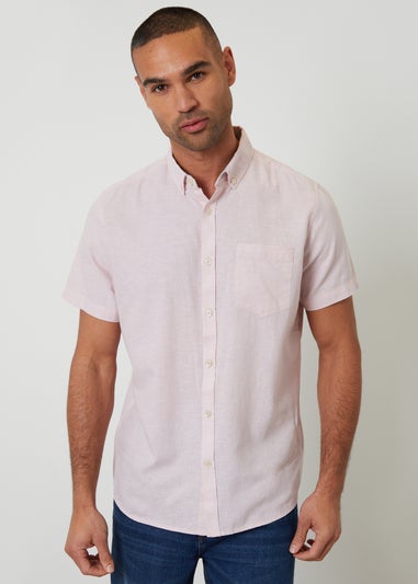 Threadbare Dusty Pink Short Sleeve Linen Blend Shirt
