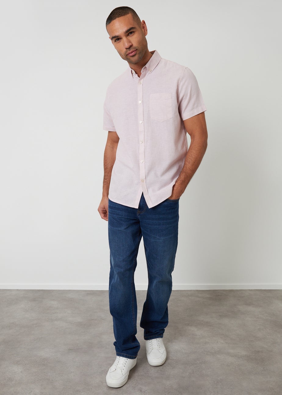 Threadbare Dusty Pink Short Sleeve Linen Blend Shirt