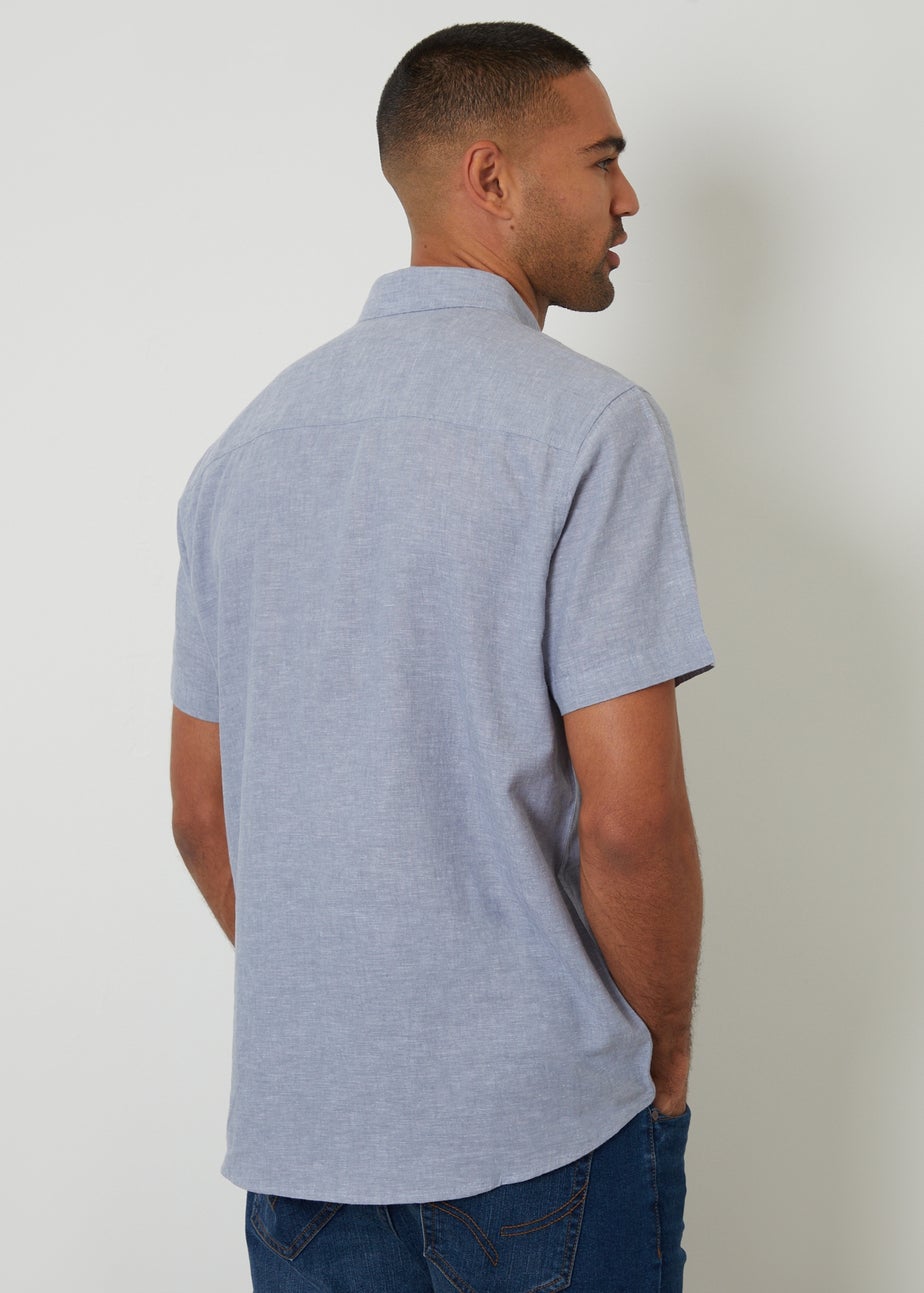 Threadbare Blue Short Sleeve Linen Blend Shirt