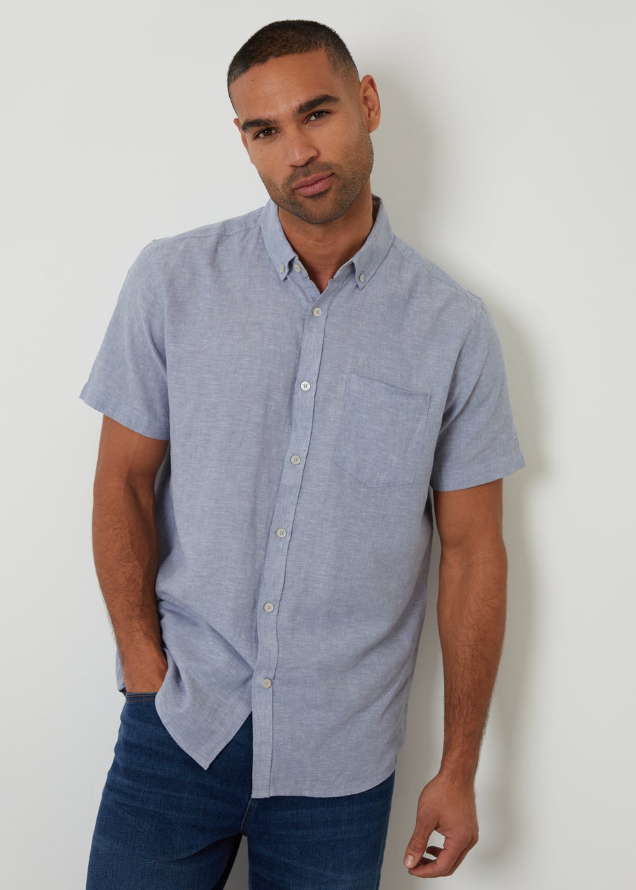 Threadbare Blue Short Sleeve Linen Blend Shirt